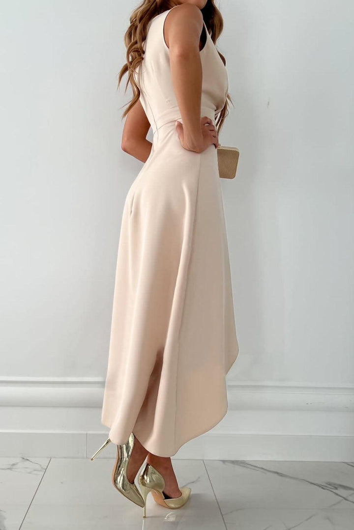 MINA - Asymmetrisches Wickel-Midi-Kleid mit V-Ausschnitt und Rüschensaum