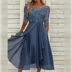 Damen Maxi Kleid Spitzen Oberteil Chiffon Rock Dreiviertel Ärmel A-Linie Elegant - Blau / Grün / Lila - Maelen