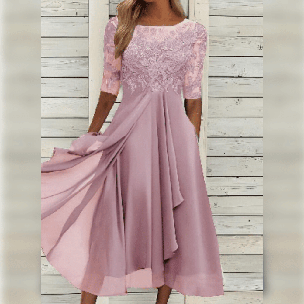 Damen Maxi Kleid Spitzen Oberteil Chiffon Rock Dreiviertel Ärmel A-Linie Elegant - Blau / Grün / Lila - Maelen