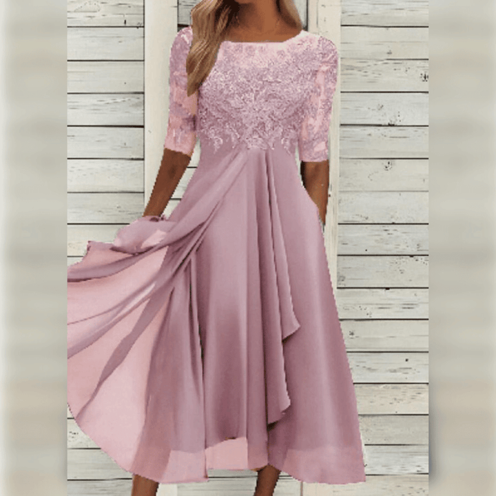 Damen Maxi Kleid Spitzen Oberteil Chiffon Rock Dreiviertel Ärmel A-Linie Elegant - Blau / Grün / Lila - Maelen