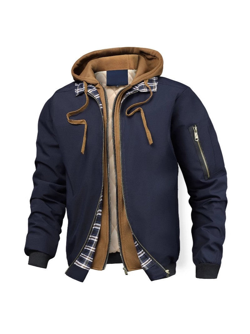 Herrenjacke mit Kapuze, Taschen und Kordelzug