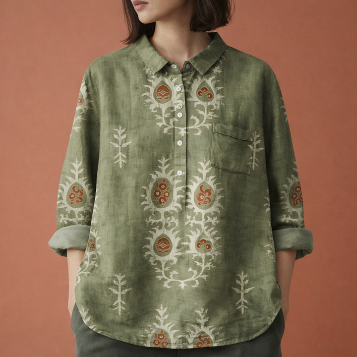 Blumenmuster Bluse mit langen Ärmeln und Kragen für Damen | Viona