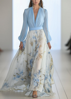 Sofie - Damen Maxikleid mit V-Ausschnitt und geblümtem Saum
