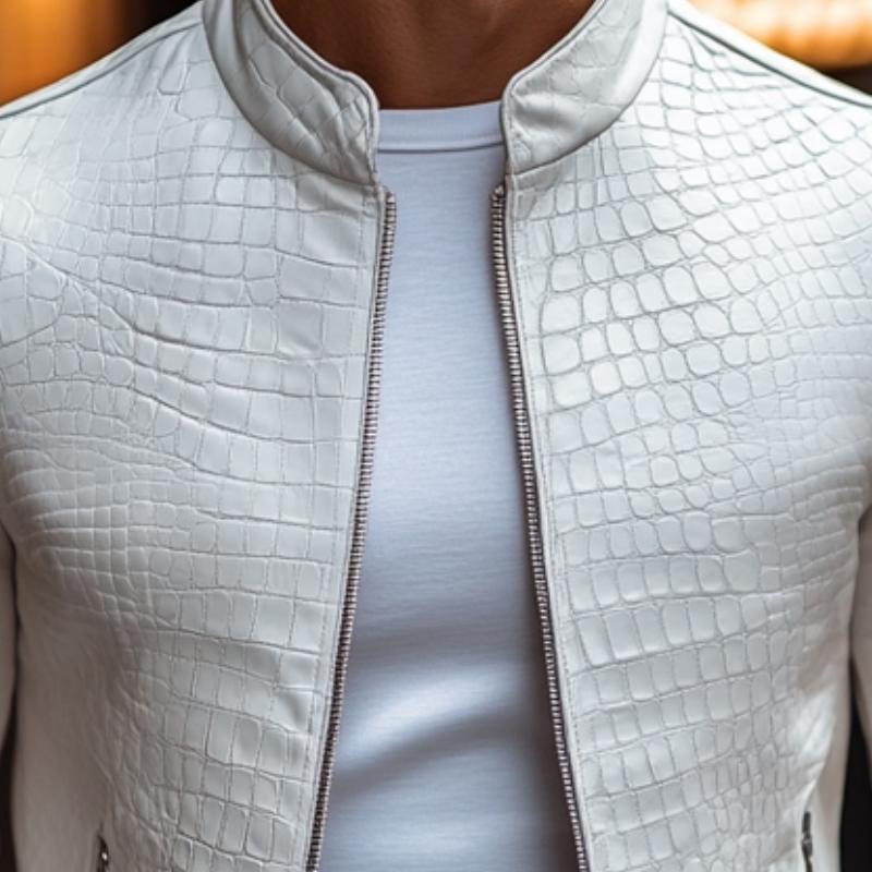 Oscar - Stilvolle Lederjacke mit Rits- und Steinenmuster