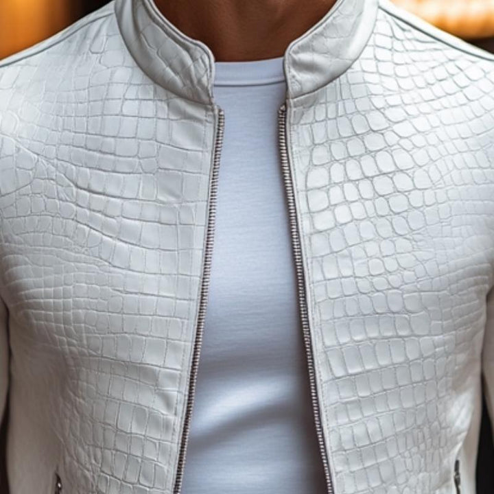 Oscar - Stilvolle Lederjacke mit Rits- und Steinenmuster