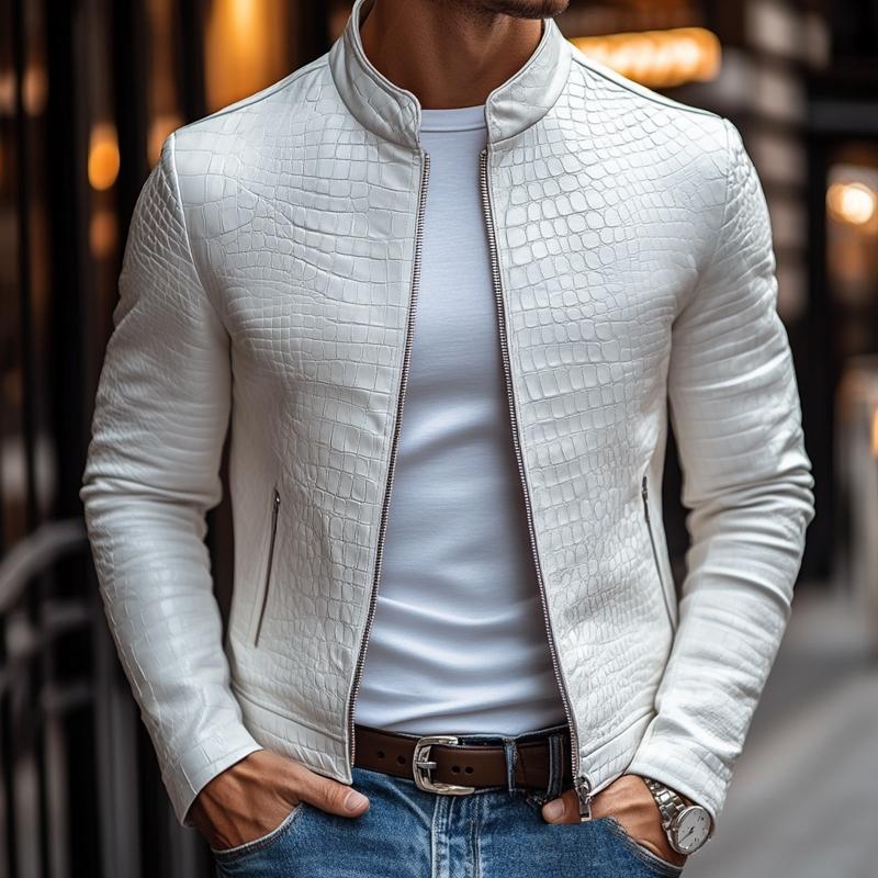 Oscar - Stilvolle Lederjacke mit Rits- und Steinenmuster