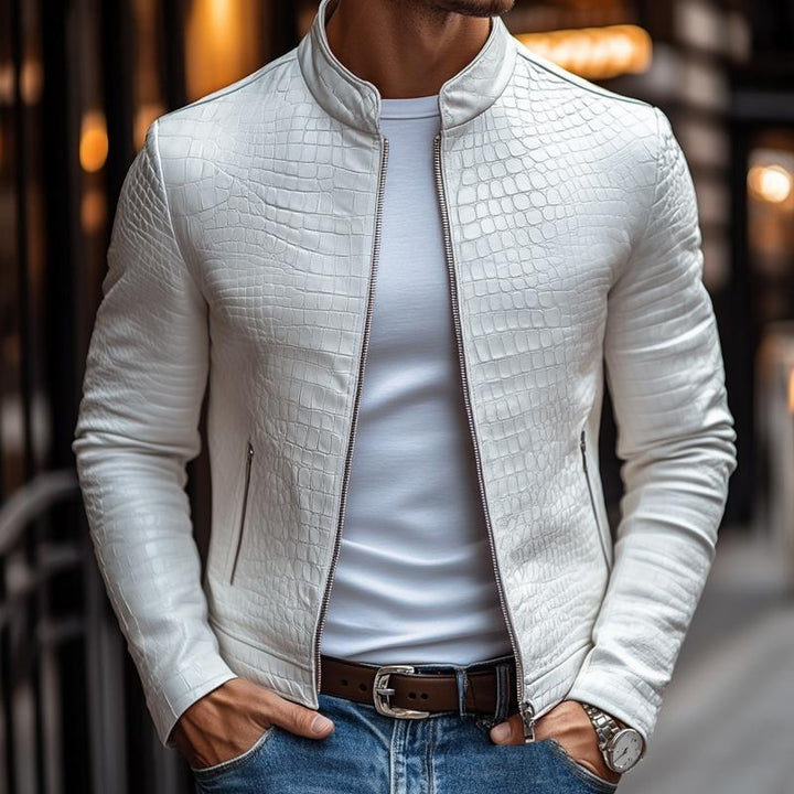 Oscar - Stilvolle Lederjacke mit Rits- und Steinenmuster