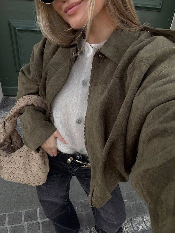 Oversized Bomberjacke mit Reißverschluss und Stehkragen