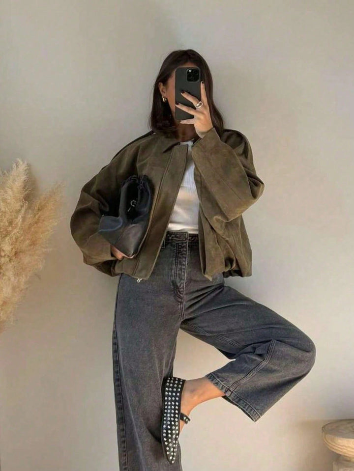 Oversized Bomberjacke mit Reißverschluss und Stehkragen
