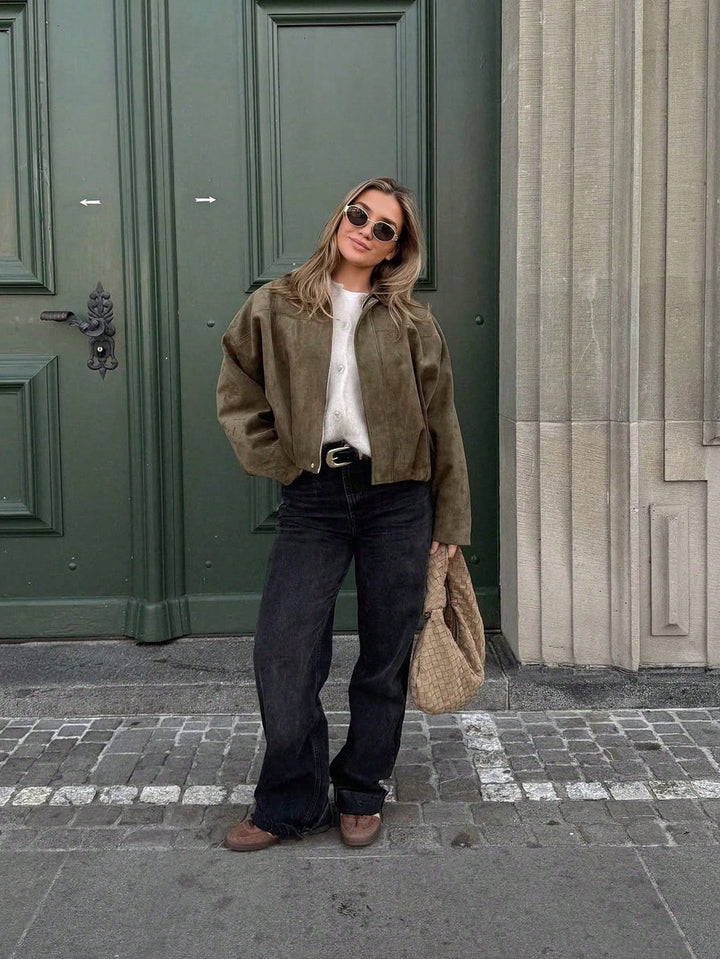 Oversized Bomberjacke mit Reißverschluss und Stehkragen