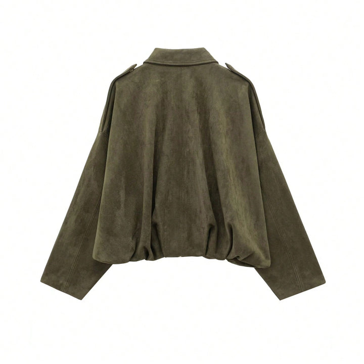 Oversized Bomberjacke mit Reißverschluss und Stehkragen