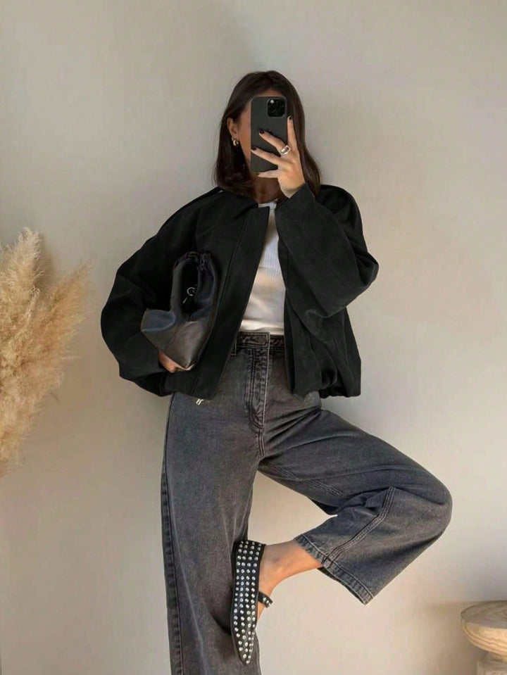 Oversized Bomberjacke mit Reißverschluss und Stehkragen