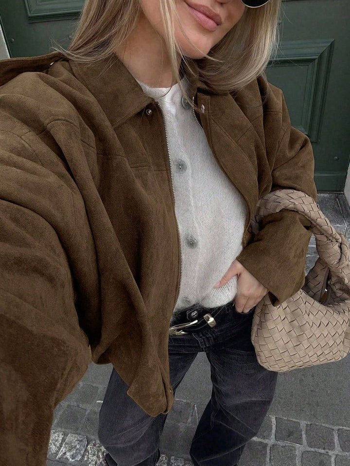 Oversized Bomberjacke mit Reißverschluss und Stehkragen