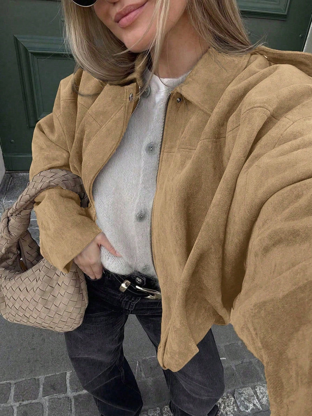 Oversized Bomberjacke mit Reißverschluss und Stehkragen