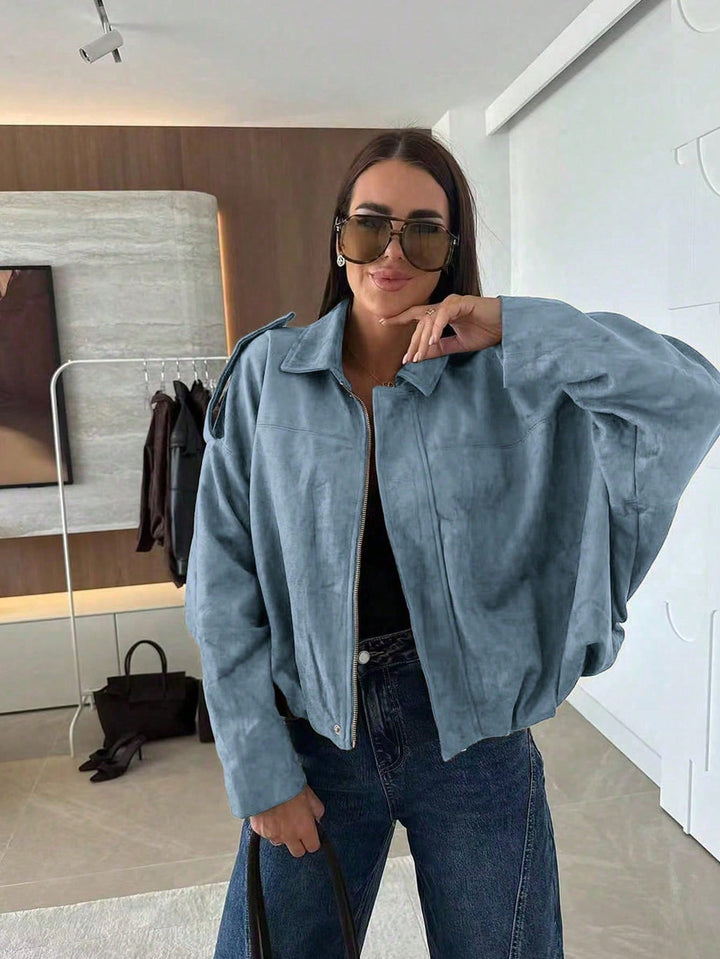 Oversized Bomberjacke mit Reißverschluss und Stehkragen