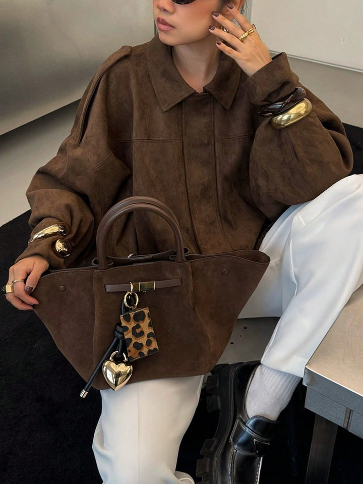 Oversized Bomberjacke mit Reißverschluss und Stehkragen