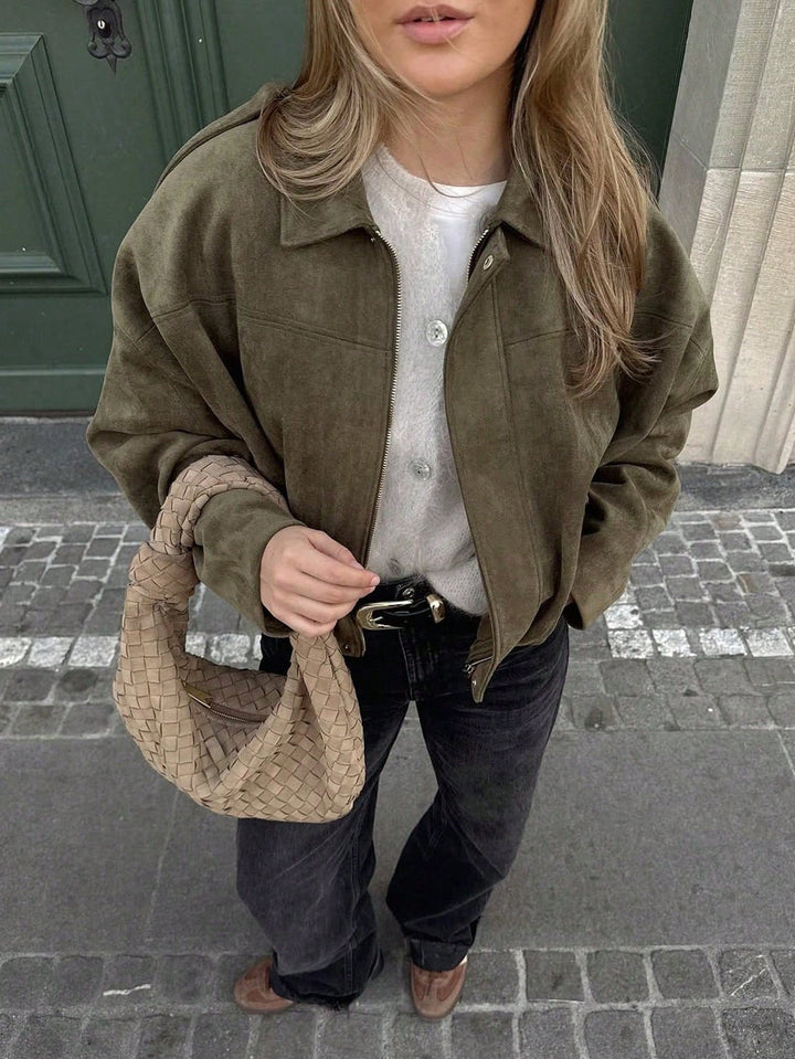 Oversized Bomberjacke mit Reißverschluss und Stehkragen