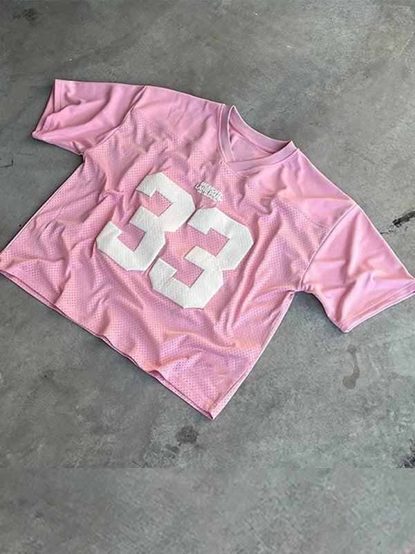 Oversized Y2K-Jersey-T-Shirt mit Nummerndruck