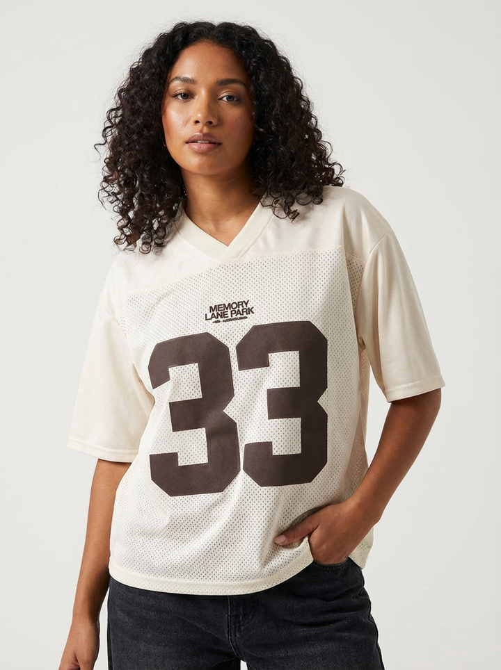 Oversized Y2K-Jersey-T-Shirt mit Nummerndruck