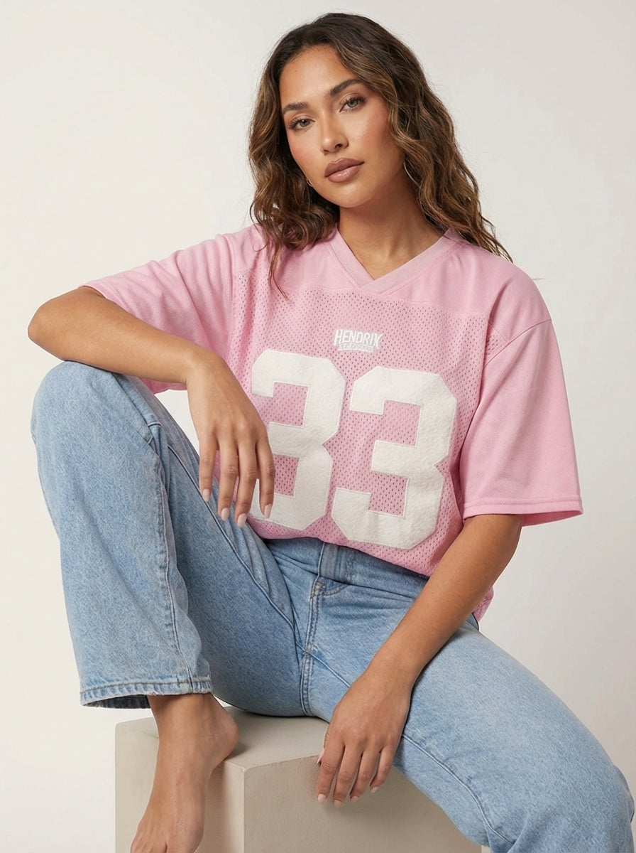 Oversized Y2K-Jersey-T-Shirt mit Nummerndruck