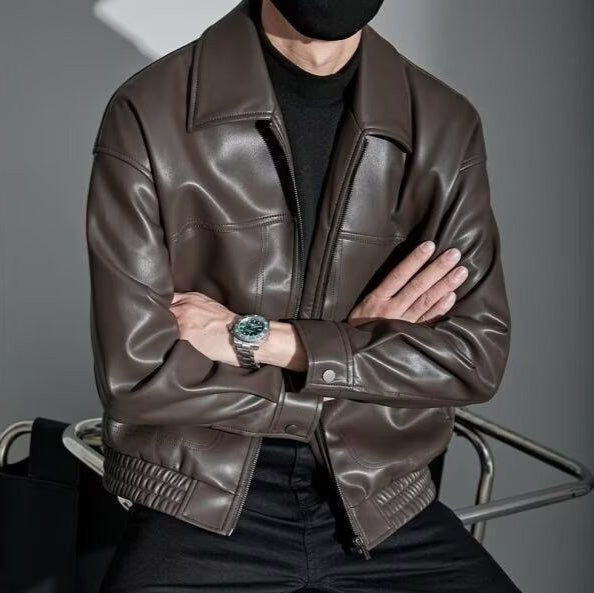Herren Lederjacke Slim Fit mit Reißverschluss und Stehkragen