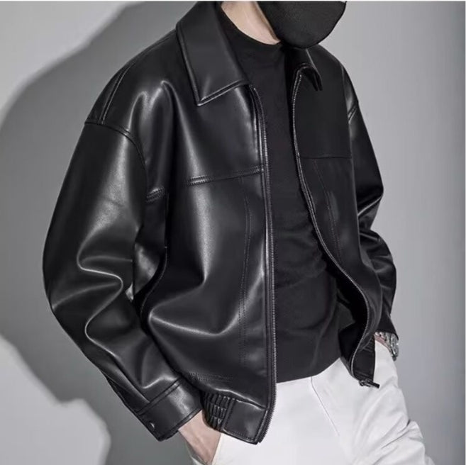 Herren Lederjacke Slim Fit mit Reißverschluss und Stehkragen
