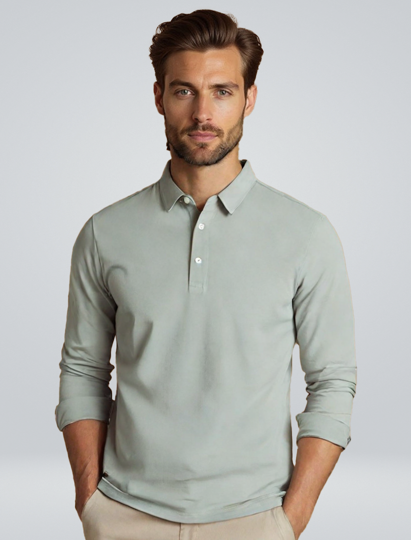 Herren T-Shirt - Slim Fit Polo mit langen Ärmeln und Knopfleiste | Casual
