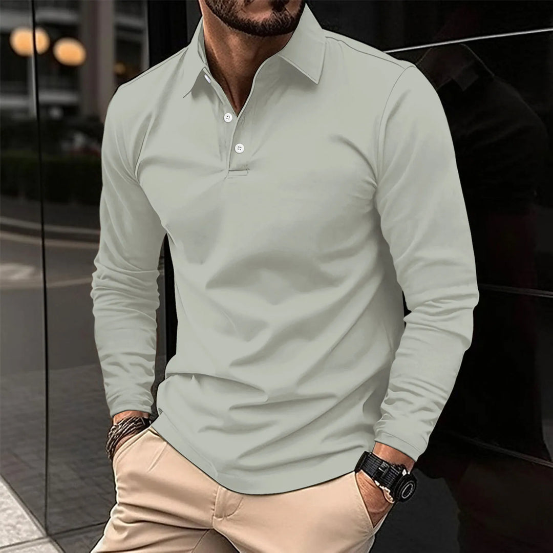Herren T-Shirt - Slim Fit Polo mit langen Ärmeln und Knopfleiste | Casual