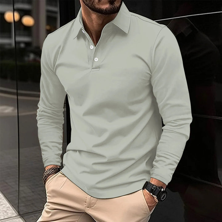Herren T-Shirt - Slim Fit Polo mit langen Ärmeln und Knopfleiste | Casual