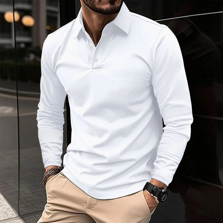 Herren T-Shirt - Slim Fit Polo mit langen Ärmeln und Knopfleiste | Casual