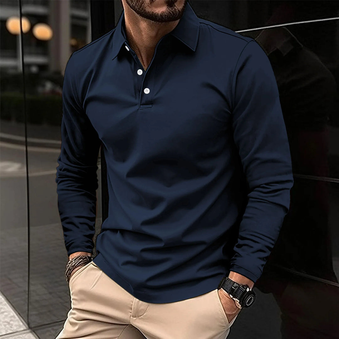 Herren T-Shirt - Slim Fit Polo mit langen Ärmeln und Knopfleiste | Casual