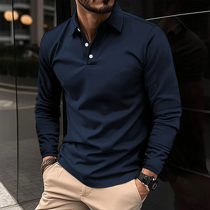Herren T-Shirt - Slim Fit Polo mit langen Ärmeln und Knopfleiste | Casual
