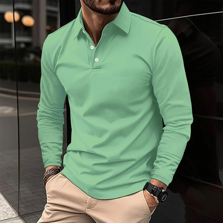 Herren T-Shirt - Slim Fit Polo mit langen Ärmeln und Knopfleiste | Casual
