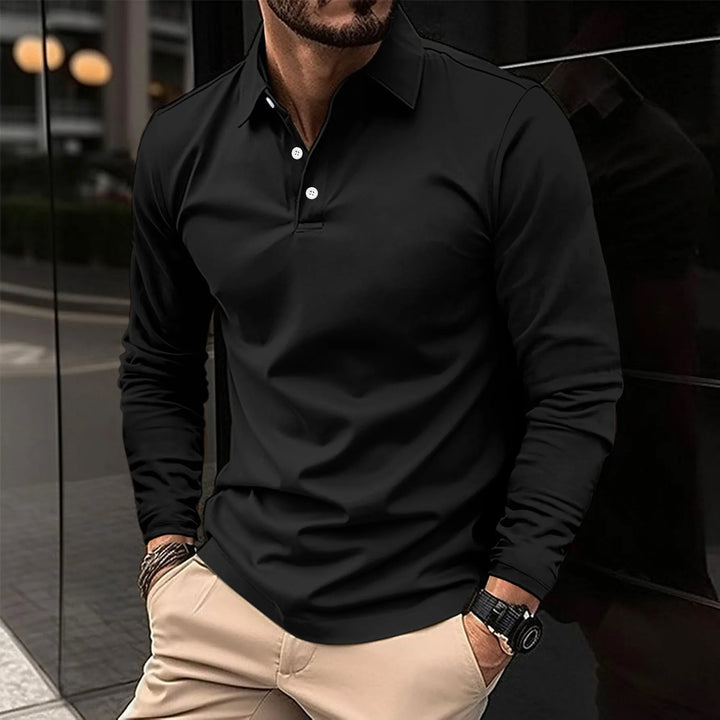 Herren T-Shirt - Slim Fit Polo mit langen Ärmeln und Knopfleiste | Casual