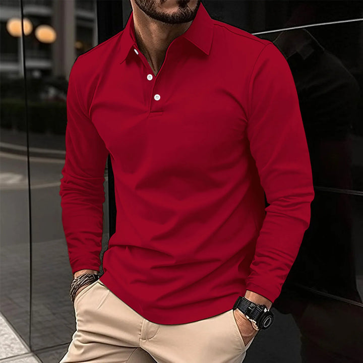 Herren T-Shirt - Slim Fit Polo mit langen Ärmeln und Knopfleiste | Casual