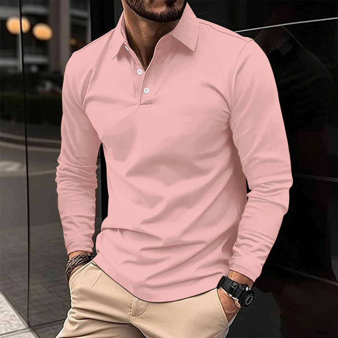 Herren T-Shirt - Slim Fit Polo mit langen Ärmeln und Knopfleiste | Casual