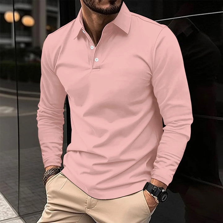 Herren T-Shirt - Slim Fit Polo mit langen Ärmeln und Knopfleiste | Casual
