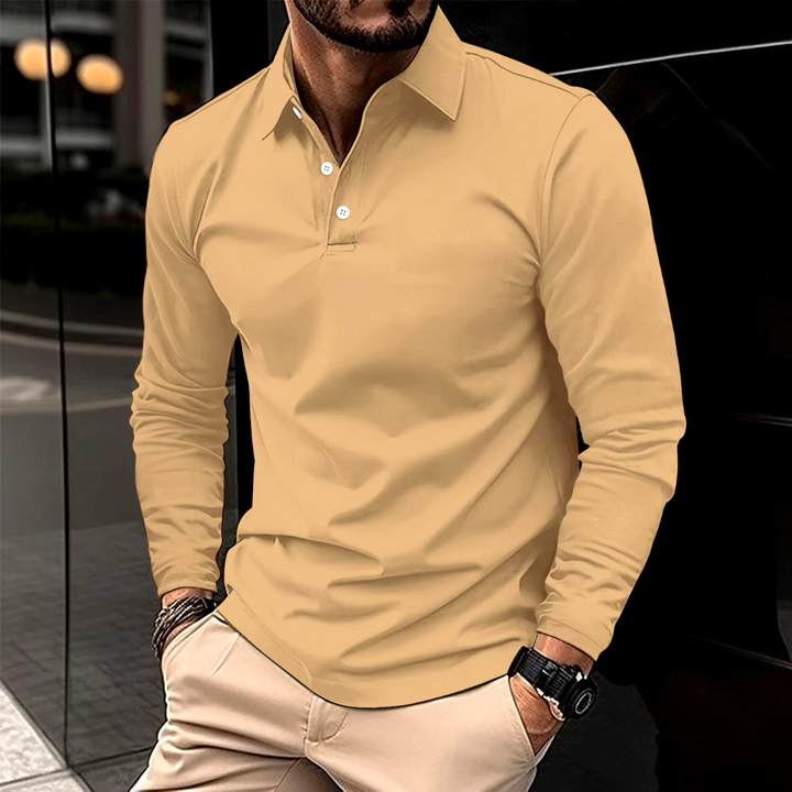 Herren T-Shirt - Slim Fit Polo mit langen Ärmeln und Knopfleiste | Casual