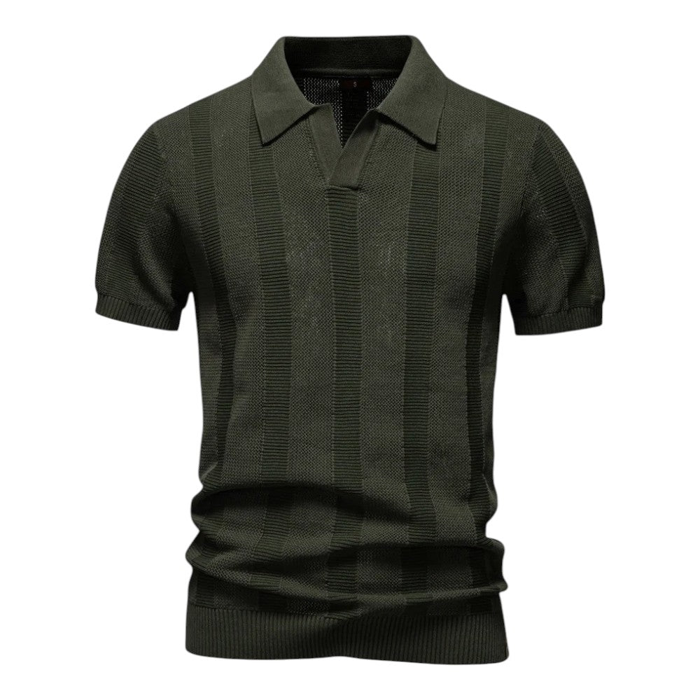 Herren T-Shirt - Offener Polokragen mit Vertikalem Muster | Slim Fit