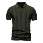 Herren T-Shirt - Offener Polokragen mit Vertikalem Muster | Slim Fit