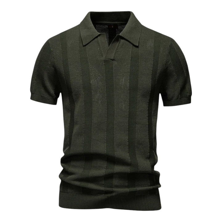 Herren T-Shirt - Offener Polokragen mit Vertikalem Muster | Slim Fit