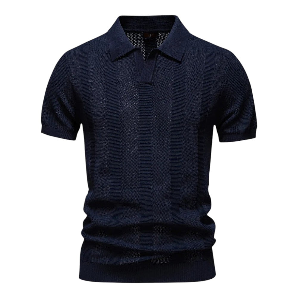 Herren T-Shirt - Offener Polokragen mit Vertikalem Muster | Slim Fit