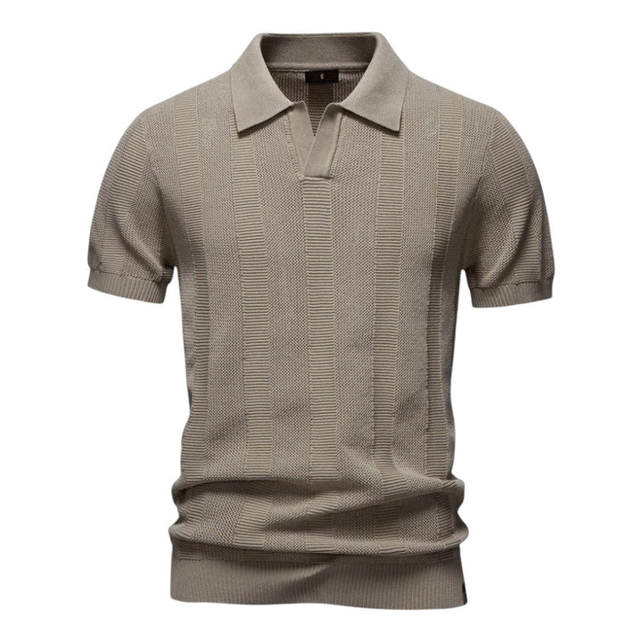 Herren T-Shirt - Offener Polokragen mit Vertikalem Muster | Slim Fit