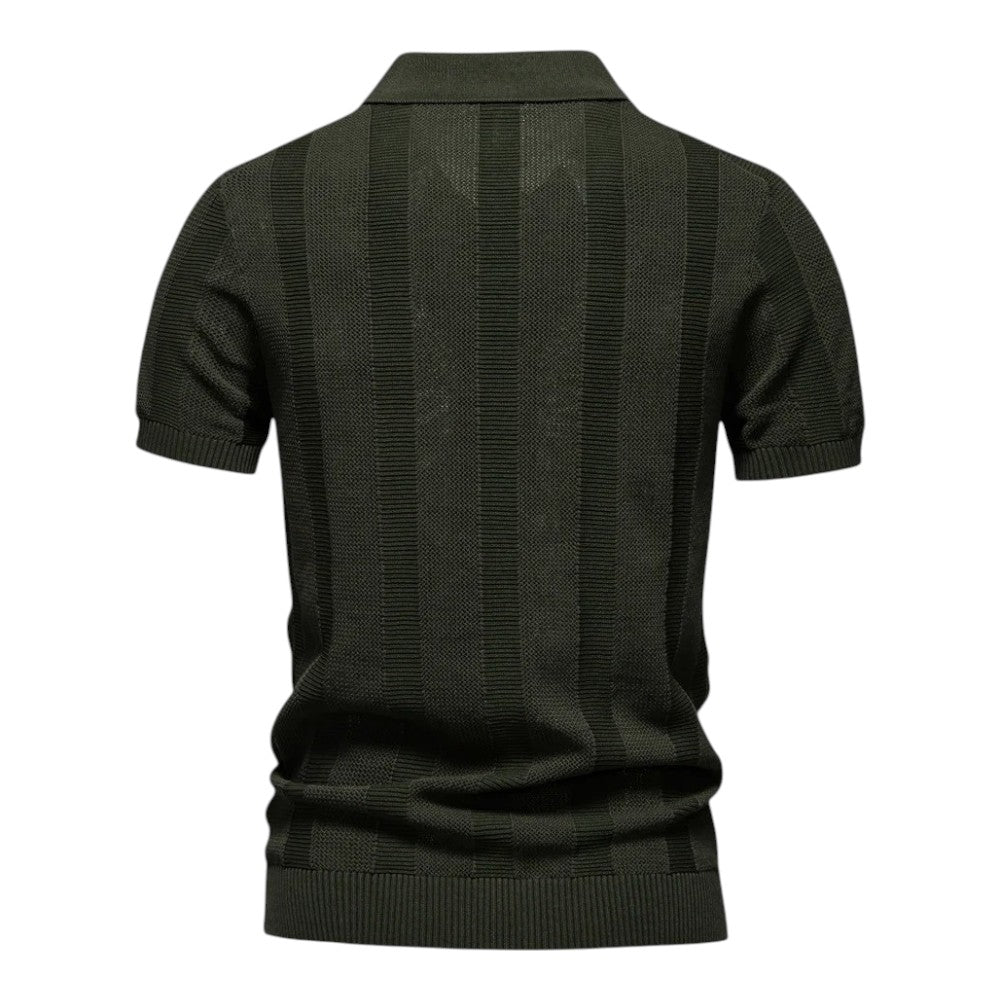 Herren T-Shirt - Offener Polokragen mit Vertikalem Muster | Slim Fit