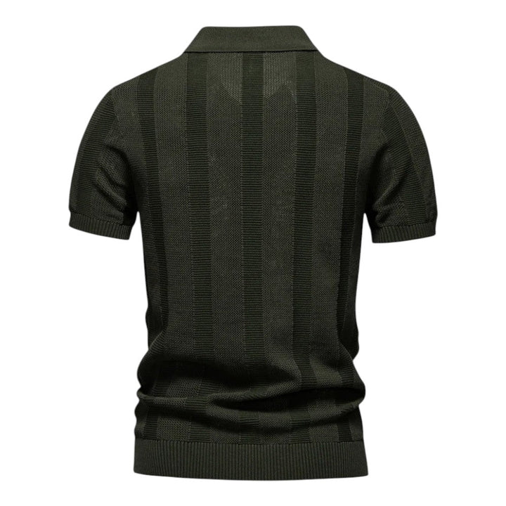 Herren T-Shirt - Offener Polokragen mit Vertikalem Muster | Slim Fit