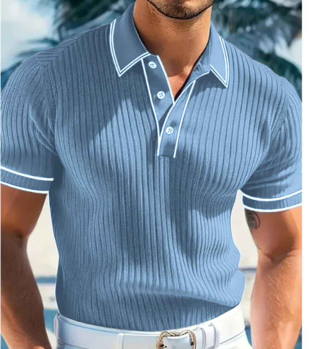 T-Shirt Herren - Polokragen mit Kontrastpaspel und kurzen Ärmeln | Kurz