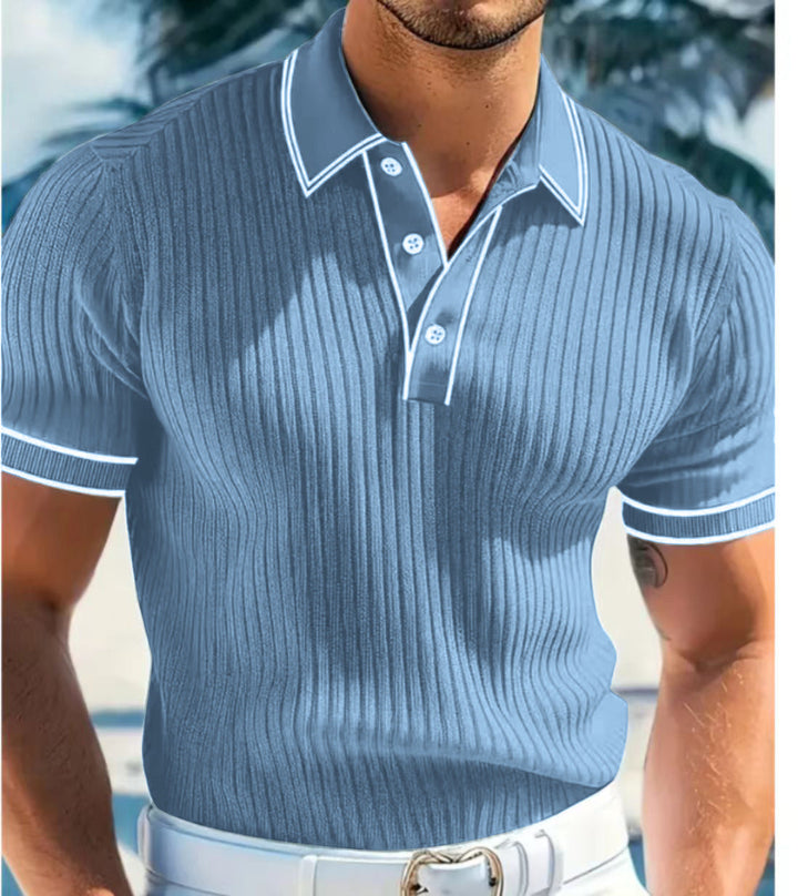 T-Shirt Herren - Polokragen mit Kontrastpaspel und kurzen Ärmeln | Kurz