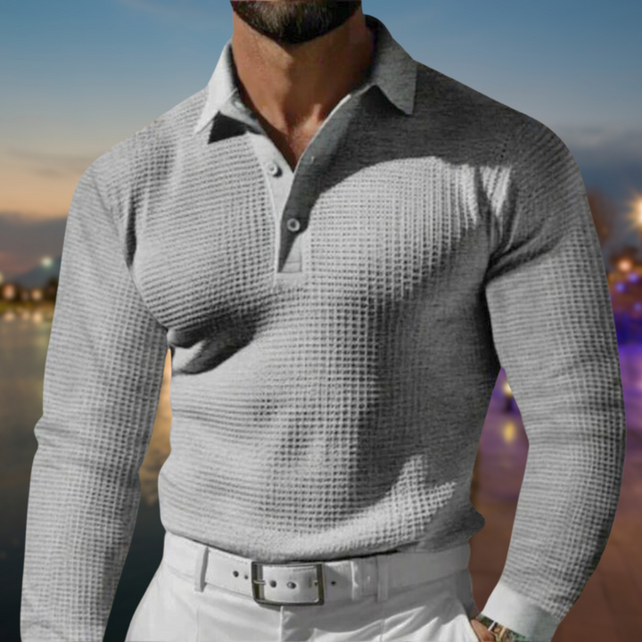 Herren T-Shirt - Rekken Fit Polo mit langen Ärmeln und Waffeltextur | Elegant