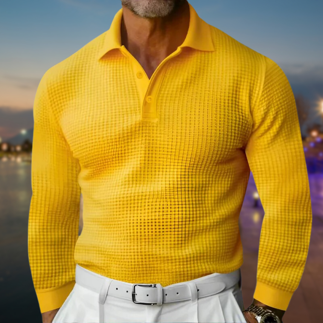 Herren T-Shirt - Rekken Fit Polo mit langen Ärmeln und Waffeltextur | Elegant