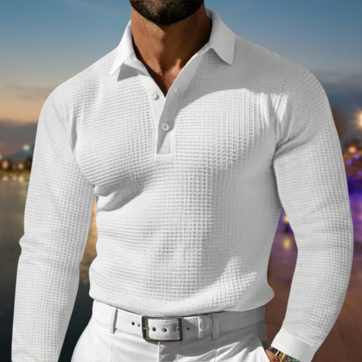 Herren T-Shirt - Rekken Fit Polo mit langen Ärmeln und Waffeltextur | Elegant